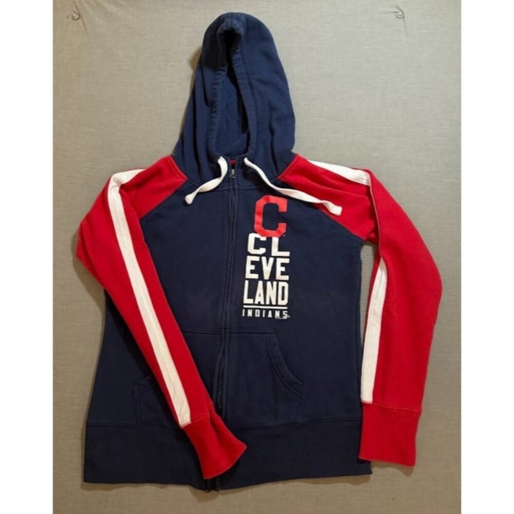 Cleveland Indians G-III 4HER BY CARL Baseball Sweatshirt M Blue Full Zip Hoodie.